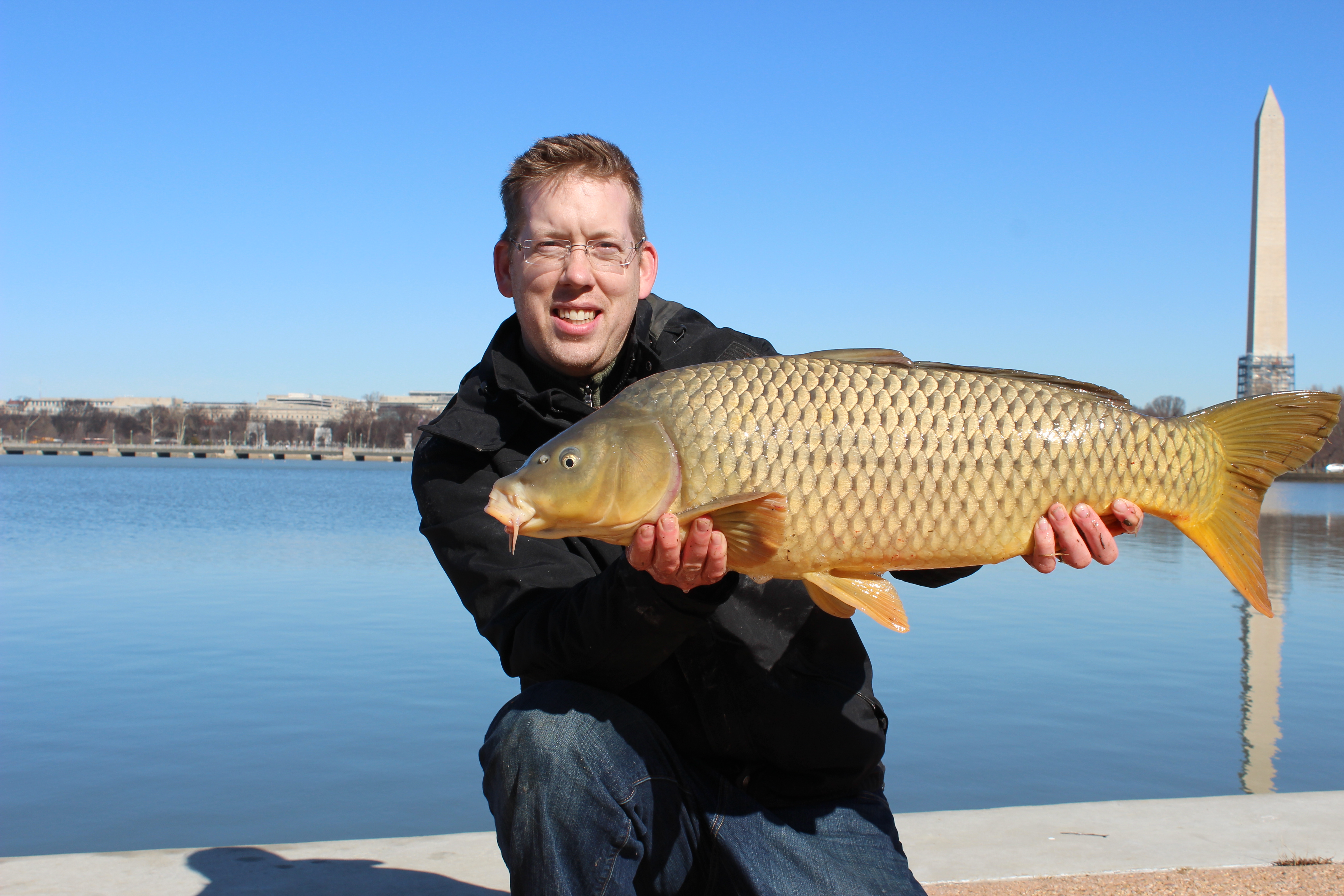 A nice 20 lb carp I caught on my best winter stick mix: bread crumb and sweet corn coated in a Nash sweet corn attractant.